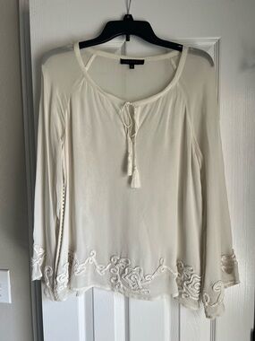 Sanctuary Cream Embroidered Tassel Tie Long-Sleeve Tunic